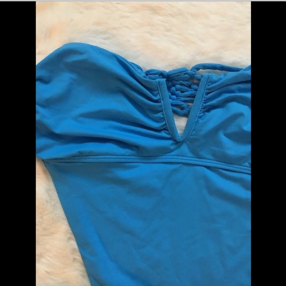 EUC $180 Frankie's Bikinis Cali Cutout One-Piece Swimsuit Azure Blue [SZ L] #706